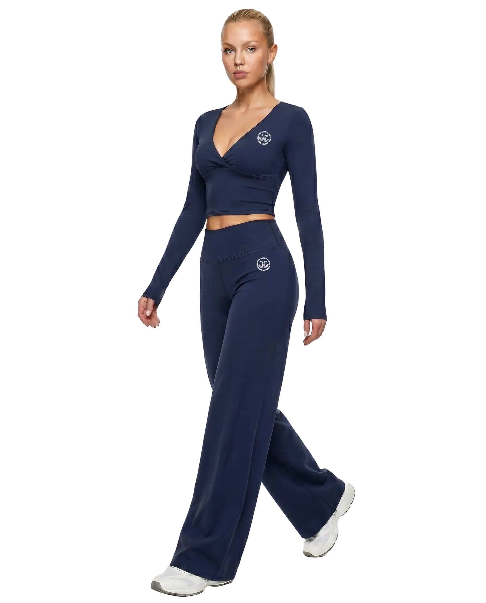 Women's Long-Sleeve Yoga 2-Piece Set with Wide-Leg Pants