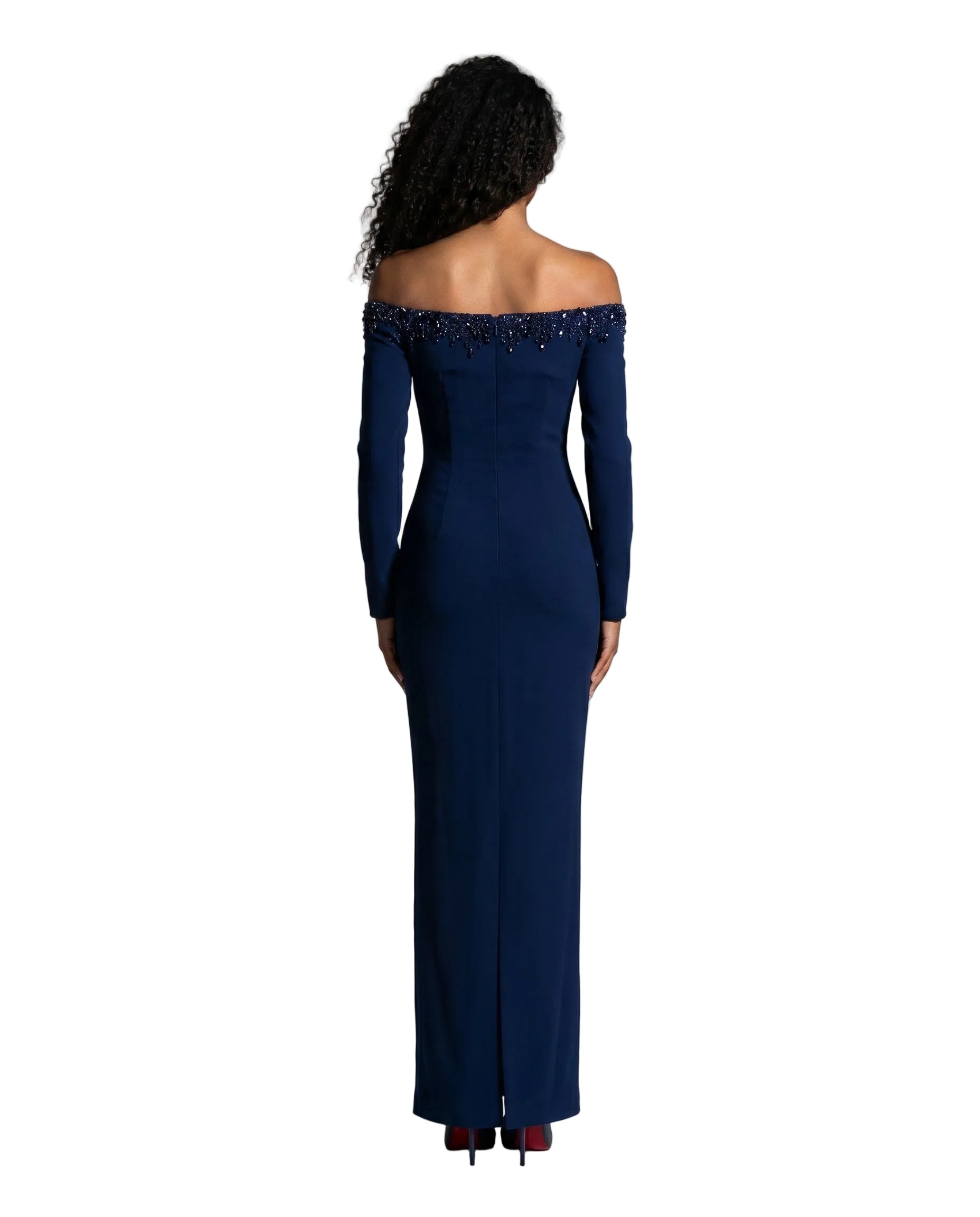 V-Neck Long Sleeve Floor-Length Gown