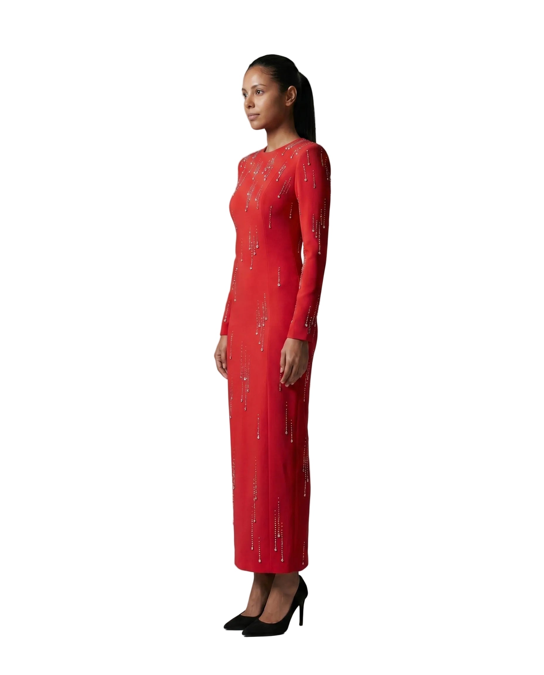 Embroidered Pencil Maxi Dress with Slit