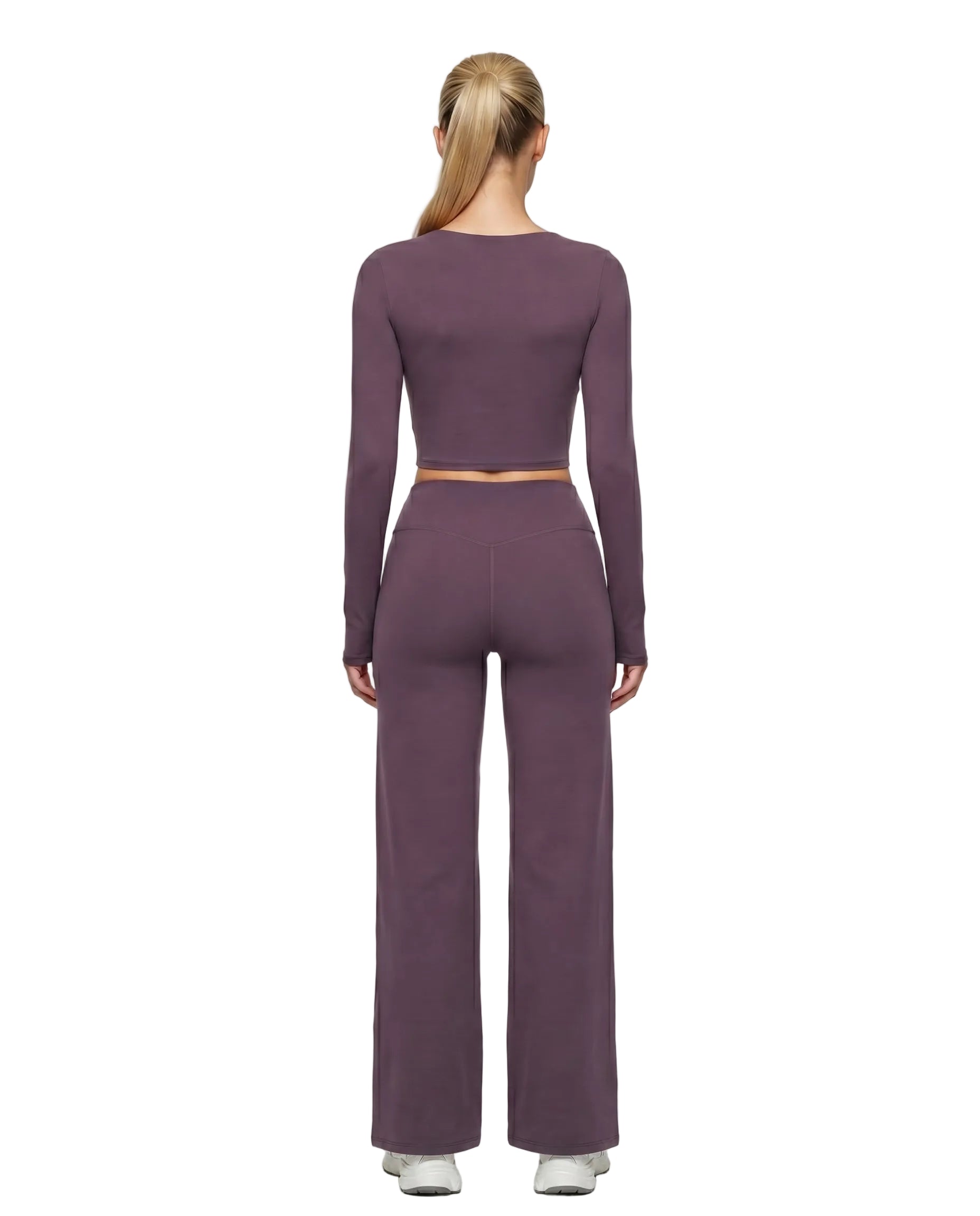 Women's Long-Sleeve Yoga 2-Piece Set with Wide-Leg Pants