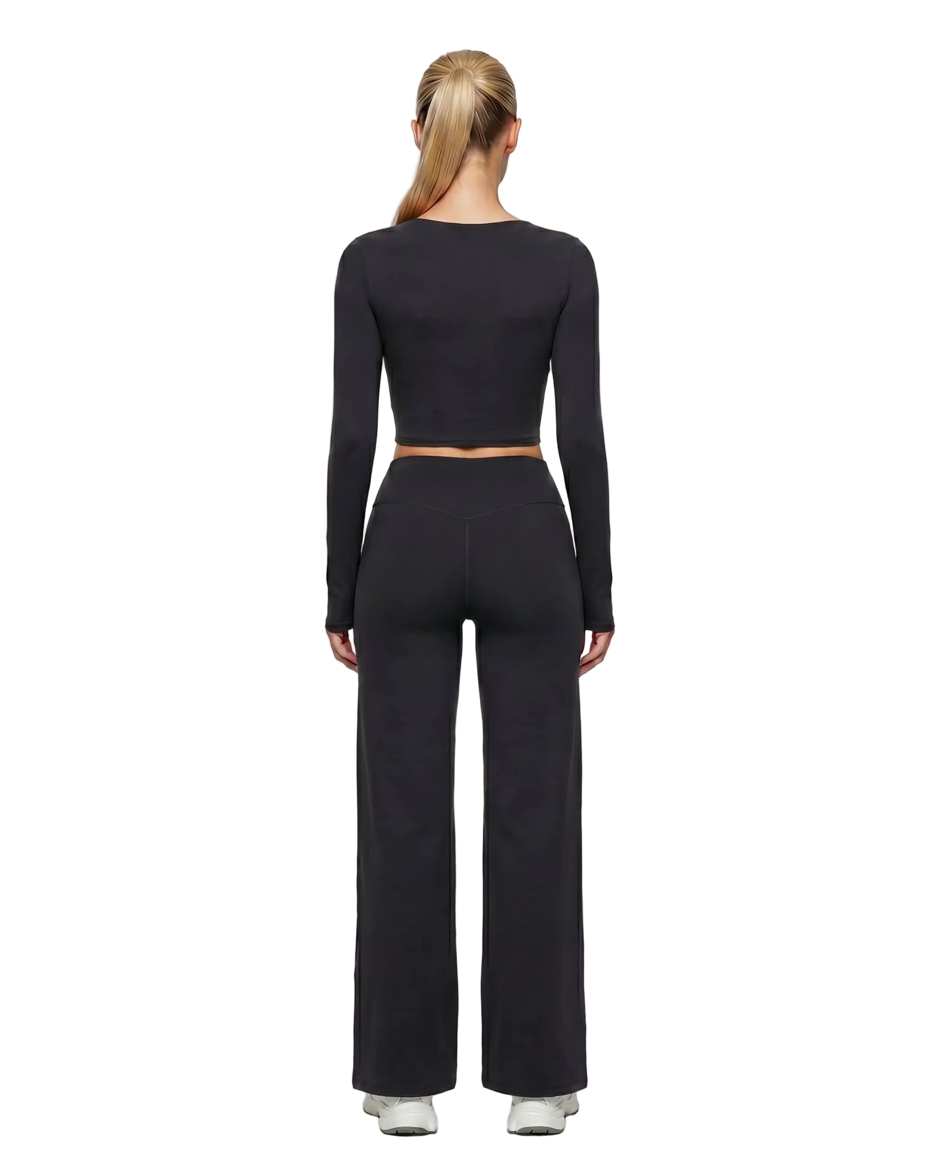 Women's Long-Sleeve Yoga 2-Piece Set with Wide-Leg Pants