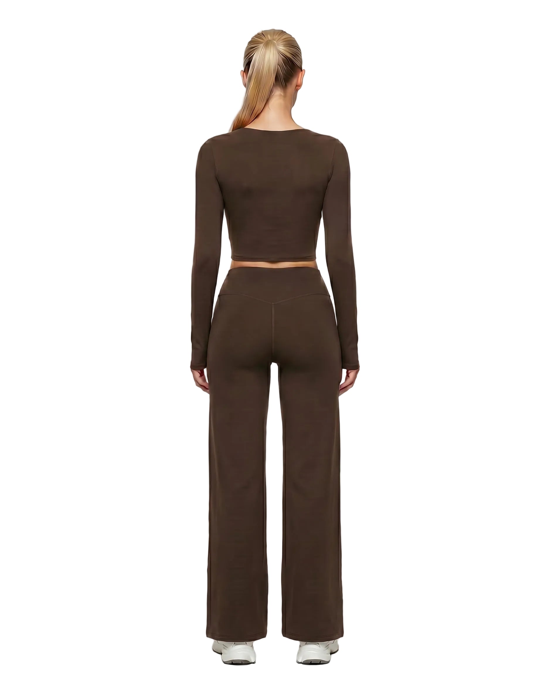 Women's Long-Sleeve Yoga 2-Piece Set with Wide-Leg Pants