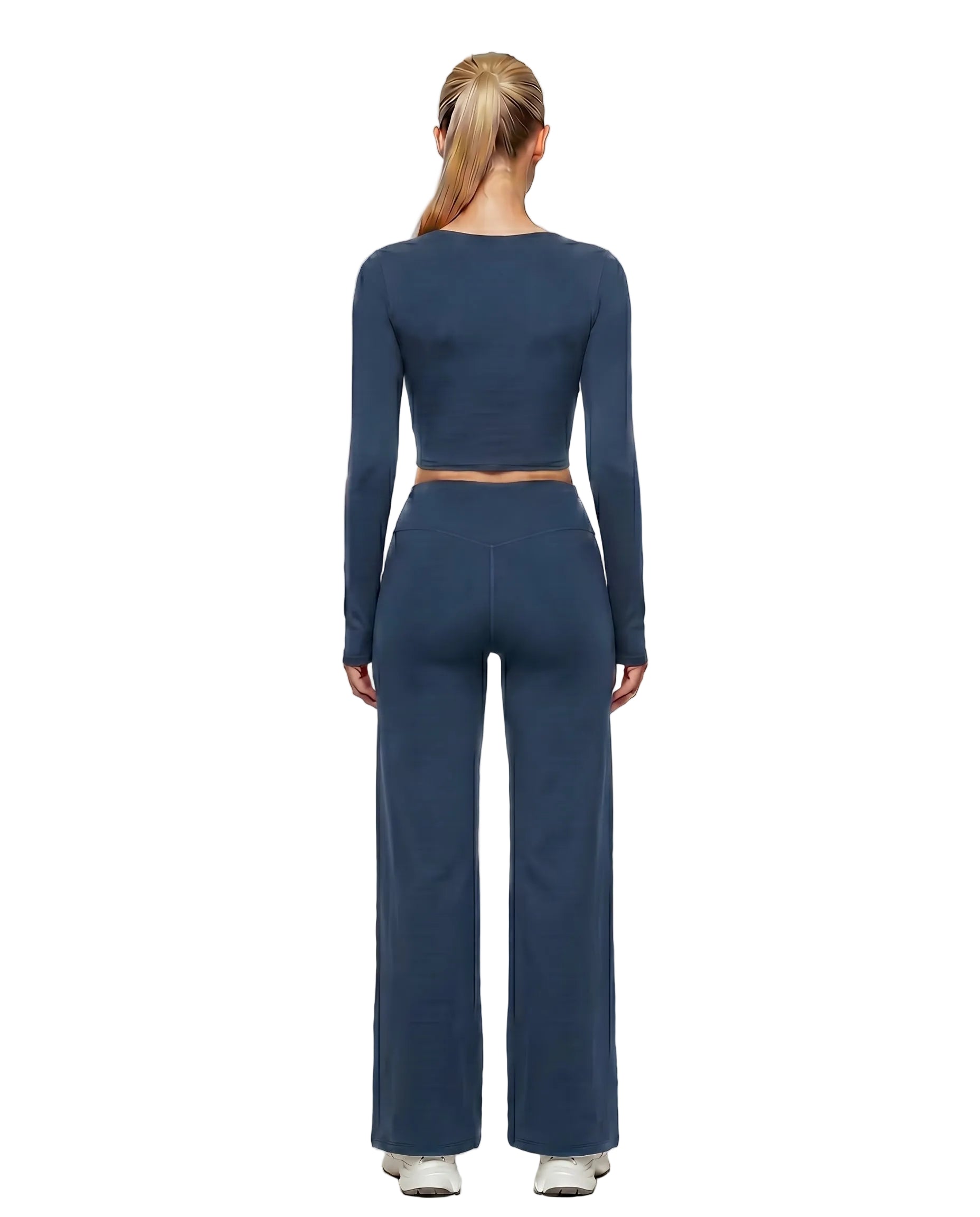 Women's Long-Sleeve Yoga 2-Piece Set with Wide-Leg Pants